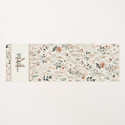 Tiny Flowers Rustieke Chique Patroon Naam Monogram Yogamat (Voorkant (horizontaal))