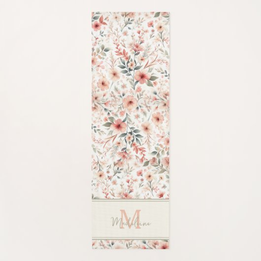 Tiny Flowers Rustieke koraal Patroon Naam Monogram Yogamat (Voorkant)