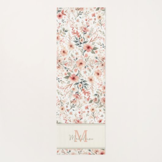 Tiny Flowers Rustieke koraal Patroon Naam Monogram Yogamat (Achterkant)