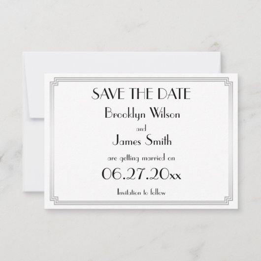 Tiny Gatsby Art Deco Silver Wedding Save the Date (Achterkant)