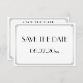 Tiny Gatsby Art Deco Silver Wedding Save the Date (Voorkant / Achterkant)
