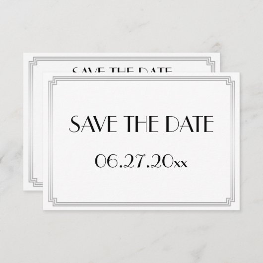 Tiny Gatsby Art Deco Silver Wedding Save the Date (Voorkant / Achterkant)