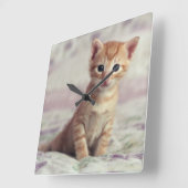 Tiny Ginger Kitten Vierkante Klok (Hoek)