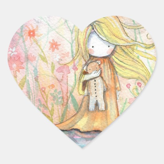 Tiny Girl En Haar Teddy Bear Stickers (Voorkant)