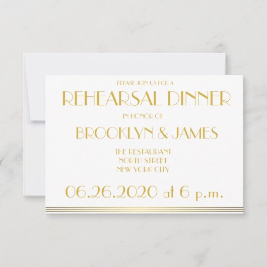 Tiny Gold Great Gatsby Wedding Rehearsal Invites Kaart (Voorkant)