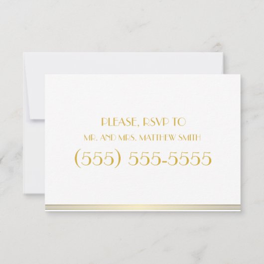 Tiny Gold Great Gatsby Wedding Rehearsal Invites Kaart (Achterkant)