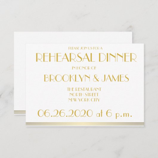 Tiny Gold Great Gatsby Wedding Rehearsal Invites Kaart (Voorkant / Achterkant)