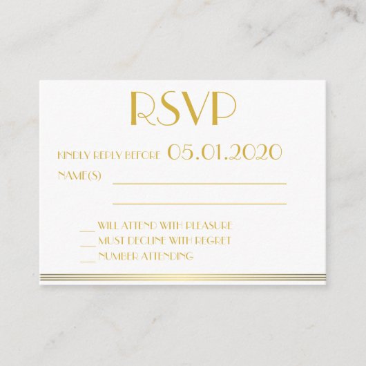 Tiny Gold Monogrammed Great Gatsby Wedding RSVP Informatiekaartje (Voorkant)
