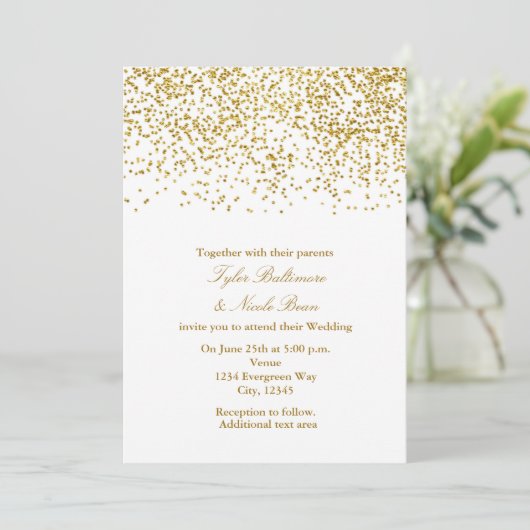 Tiny Gold Stippen Confetti Modern Huwelijksuitnodi Kaart (Staand voorkant)