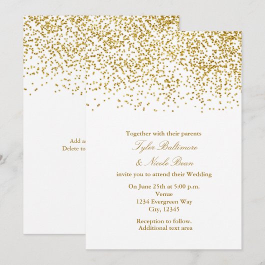 Tiny Gold Stippen Confetti Modern Huwelijksuitnodi Kaart (Voorkant / Achterkant)