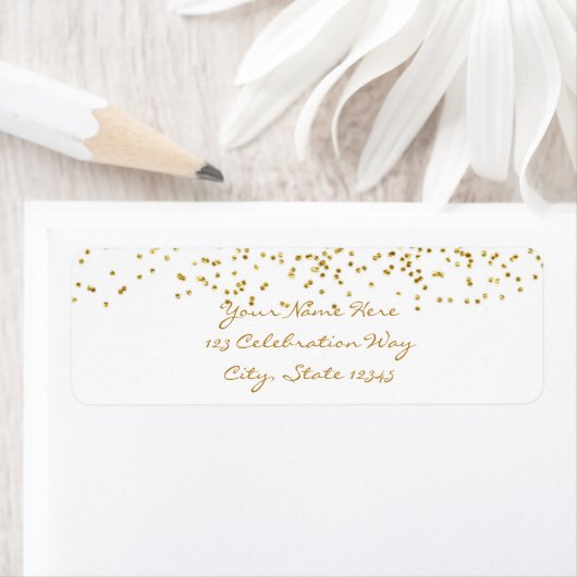 Tiny Gold Stippen Confetti Modern Wedding Labels (Insitu)