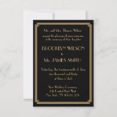 Tiny Great Gatsby Art Deco Black Wedding Invites Kaart (Voorkant)