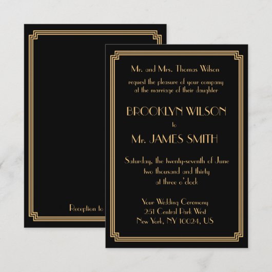 Tiny Great Gatsby Art Deco Black Wedding Invites Kaart (Voorkant / Achterkant)