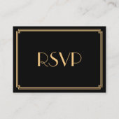 Tiny Great Gatsby Art Deco Black Wedding RSVP Informatiekaartje (Achterkant)