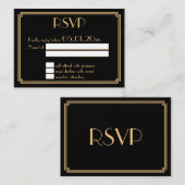 Tiny Great Gatsby Art Deco Black Wedding RSVP Informatiekaartje (Voorkant / Achterkant)