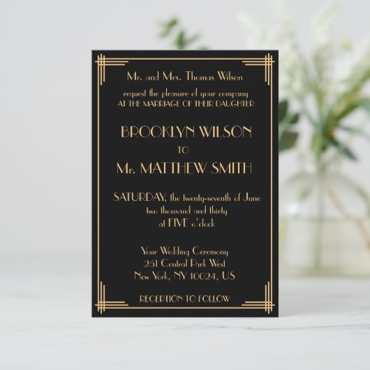 Tiny Great Gatsby Art Deco Wedding Invitations Kaart (Staand voorkant)
