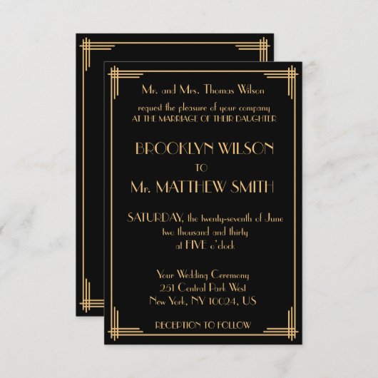 Tiny Great Gatsby Art Deco Wedding Invitations Kaart (Voorkant / Achterkant)