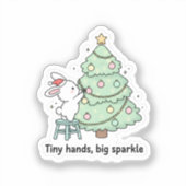 Tiny Handjes Grote Glans Knuffel Konijn Kerst Sticker (Voorkant)
