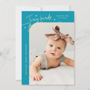 Tiny Hands Big Dreams Script Aqua Blau Geboorte Fo Aankondiging