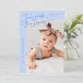 Tiny Hands Big Dreams Script Ijsblauw Foto Geboort Aankondiging (Staand voorkant)