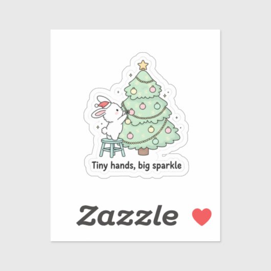 Tiny Hands Big Sparkle Cute Bunny Christmas Sticker (Vel)