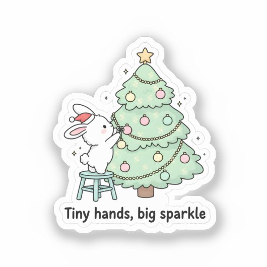 Tiny Hands Big Sparkle Cute Bunny Christmas Sticker (Voorkant)