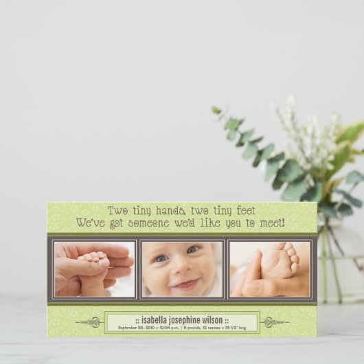 Tiny Hands, Tiny Feet Geboorteaankondiging (limoen Aankondiging (Staand voorkant)