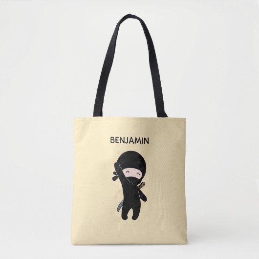 Tiny Happy Ninja Custom Name op Yellow Tote Bag (Voorkant)