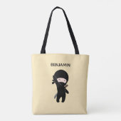 Tiny Happy Ninja Custom Name op Yellow Tote Bag (Achterkant)