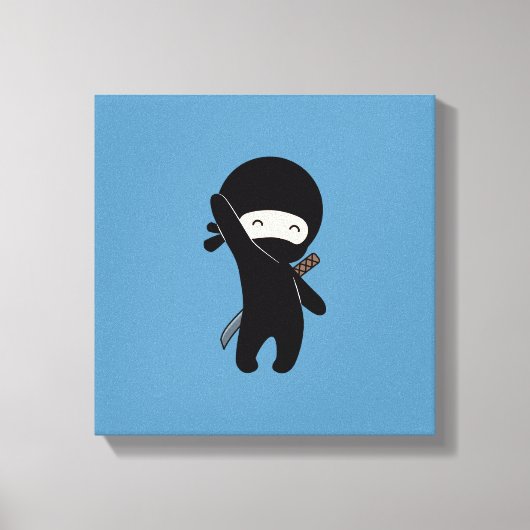 Tiny Happy Ninja op blauw Canvas Afdruk (Voorkant)
