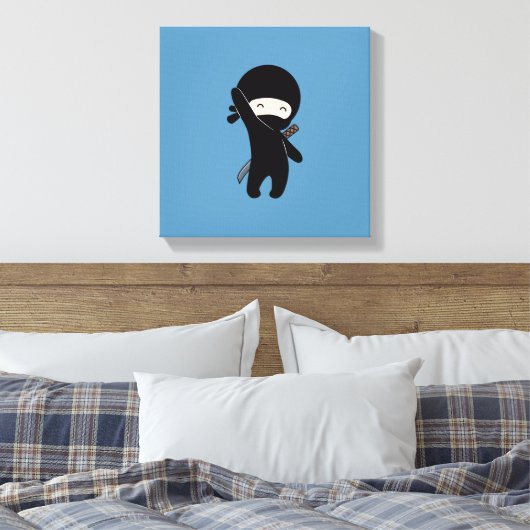 Tiny Happy Ninja op blauw Canvas Afdruk (Insitu (Slaapkamer))