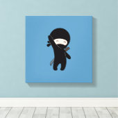 Tiny Happy Ninja op blauw Canvas Afdruk (Insitu (Houten vloer))