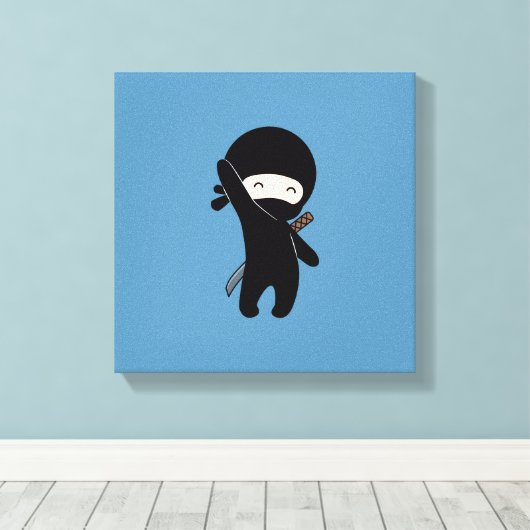 Tiny Happy Ninja op blauw Canvas Afdruk (Insitu (Houten vloer))