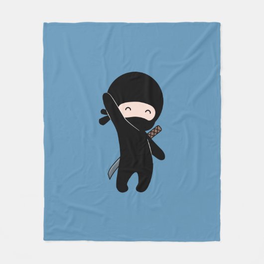 Tiny Happy Ninja op blauw Fleece Deken (Voorkant)