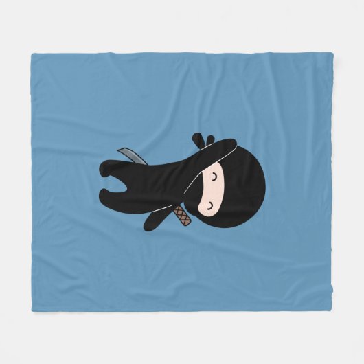 Tiny Happy Ninja op blauw Fleece Deken (Voorkant (Horizontaal))
