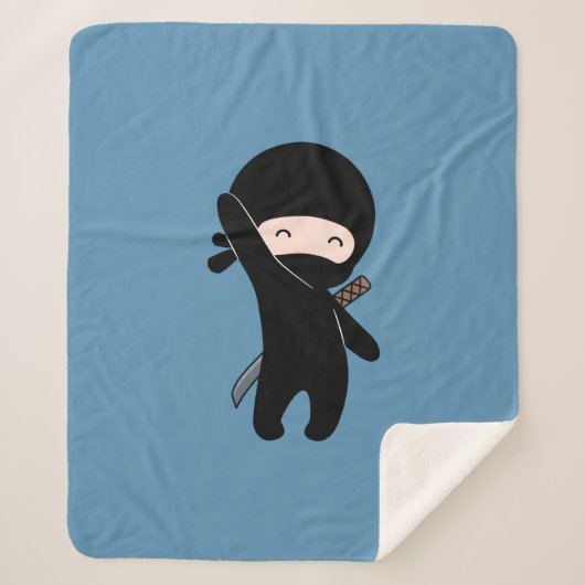 Tiny Happy Ninja op blauw Sherpa Deken (Voorkant)