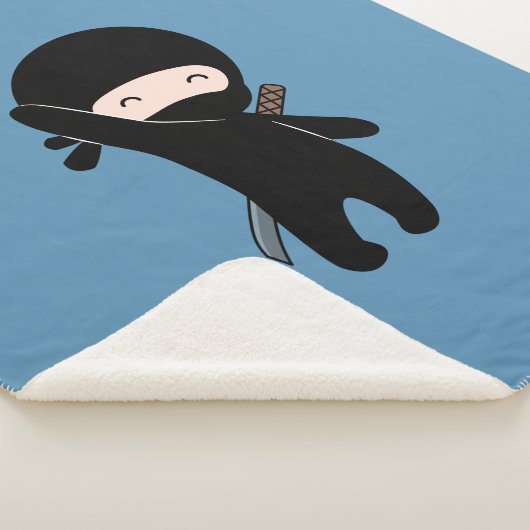 Tiny Happy Ninja op blauw Sherpa Deken (3/4)