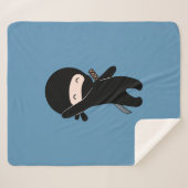 Tiny Happy Ninja op blauw Sherpa Deken (Voorkant (horizontaal))