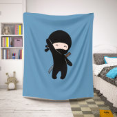 Tiny Happy Ninja op blauw Sherpa Deken