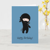 Tiny Happy Ninja op blauwe verjaardag Kaart (Gele Bloem)
