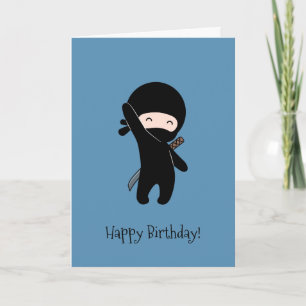 Tiny Happy Ninja op blauwe verjaardag Kaart