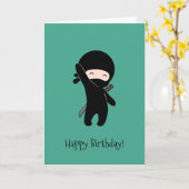 Tiny Happy Ninja op donkergroene verjaardag Kaart (Gele Bloem)