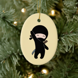 Tiny Happy Ninja op Yellow Keramisch Ornament