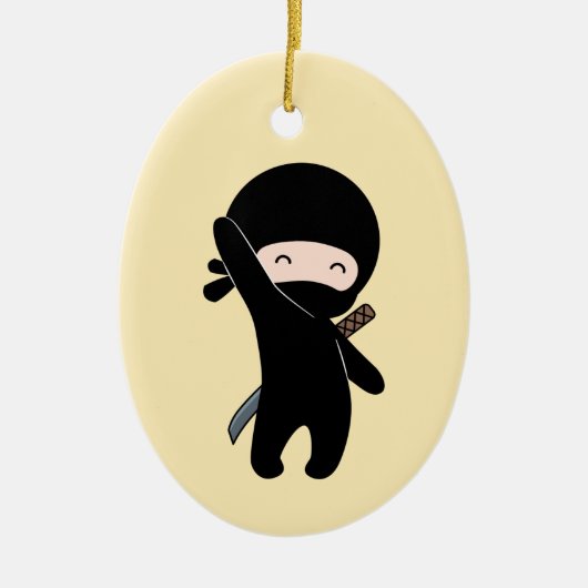 Tiny Happy Ninja op Yellow Keramisch Ornament (Voorkant)