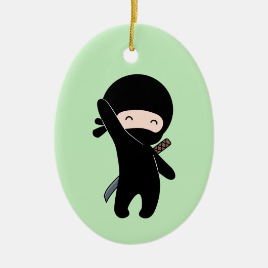 Tiny Happy Ninja over Green Keramisch Ornament (Voorkant)
