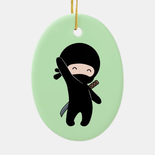 Tiny Happy Ninja over Green Keramisch Ornament (Achterkant)