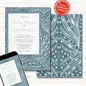 Tiny Heart Leaves Frame on Teal Wedding Invitation Kaart