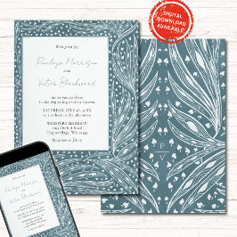 Tiny Heart Leaves Frame on Teal Wedding Invitation Kaart