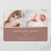 Tiny Heart | Twee foto folie geboorteaankondiging Folie Uitnodiging (Voorkant)