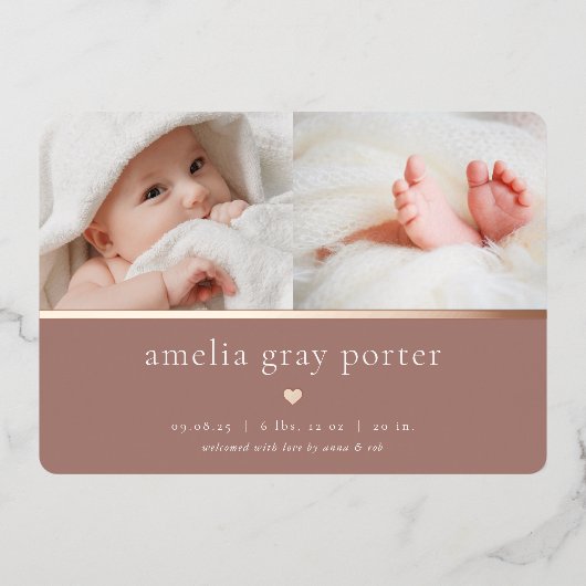 Tiny Heart | Twee foto folie geboorteaankondiging Folie Uitnodiging (Voorkant)